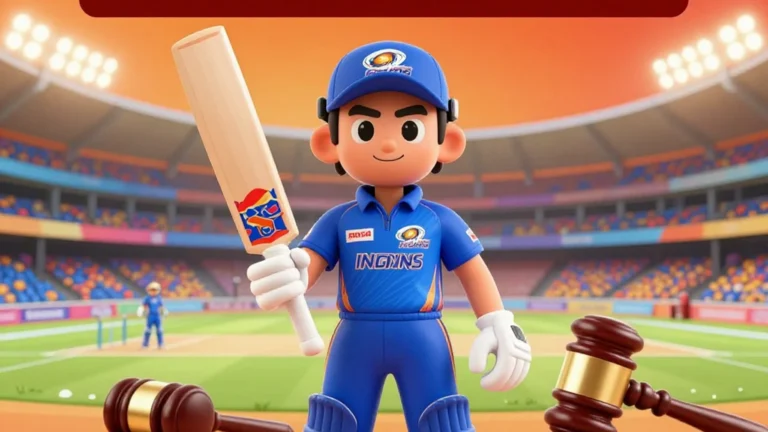 3D cartoon of Mumbai Indians cricket star with bat and ball after record IPL 2026 signing