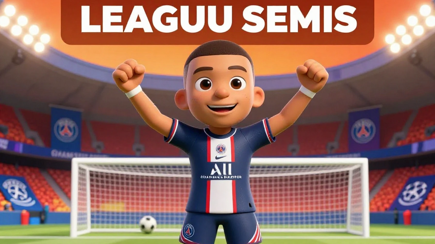 PSG soccer player celebrating Champions League semi-final victory with stadium crowd