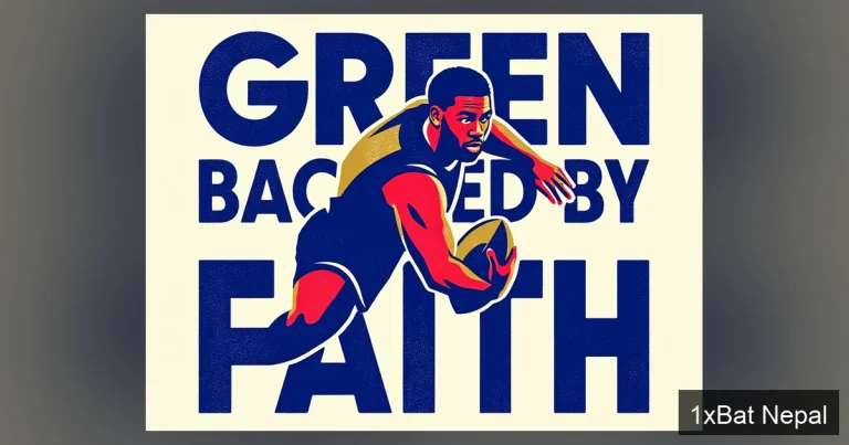 A bold screen-printed poster of Australian cricketer Cameron Green playing a cover drive, with large text 'GREEN BACKED BY FAITH', illustrating coach Andrew McDonald's support.