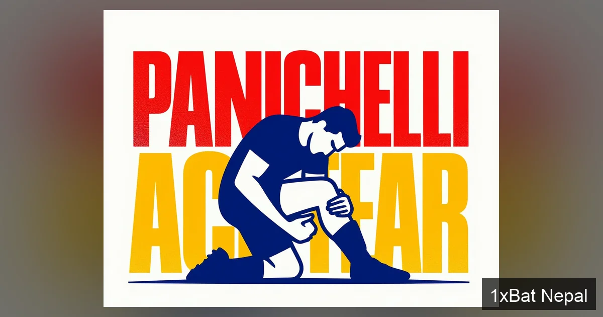Screen-printed graphic poster showing Argentina footballer Panichelli injured with torn ACL, clutching knee in pain with bold PANICHELLI ACL TEAR typography in flat vector style