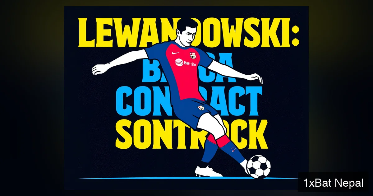 Screen-printed vector art poster of Barcelona striker Robert Lewandowski in action with bold text 'LEWANDOWSKI: BARCA CONTRACT SHOCK' highlighting his shocking new contract offer with a 50% wage cut.