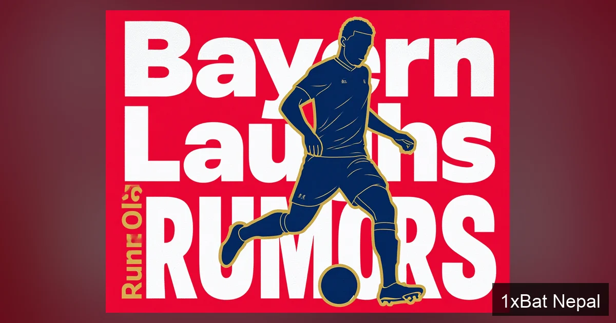 Screen-printed poster of Michael Olise dribbling with bold text 'Bayern Laughs Off Rumors' in flat vector art, representing Bayern Munich transfer rumor dismissal.