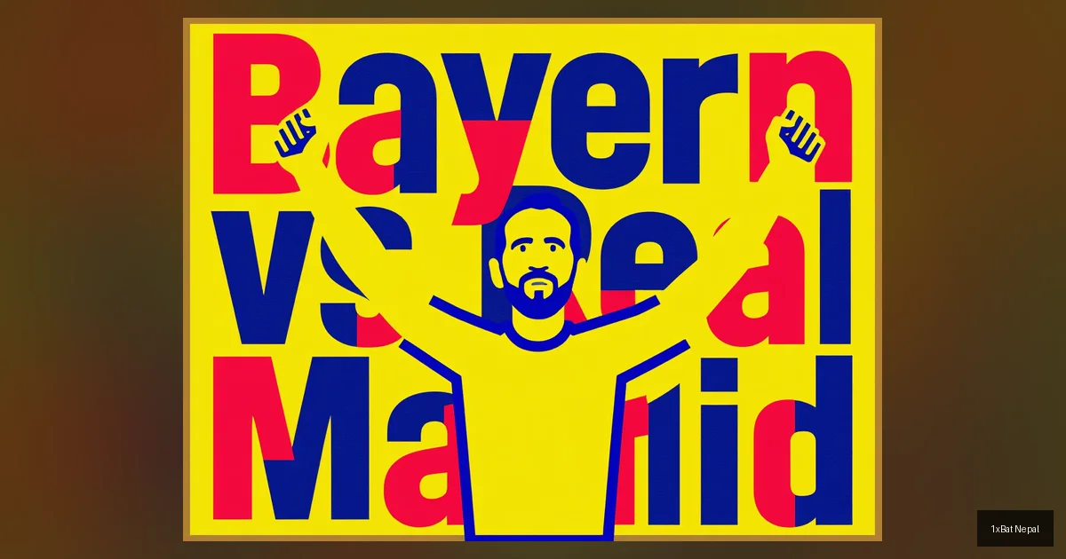 Flat vector art poster of Harry Kane celebrating a goal for Bayern Munich against Real Madrid, with bold typography reading 'Bayern vs Real Madrid' in a minimalist screen-print style.