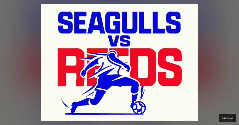 Brighton midfielder dribbling past Liverpool defender in flat vector art style with bold SEAGULLS VS REDS typography - Premier League clash illustration