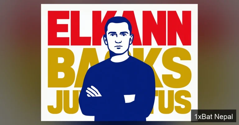 Flat vector art poster of John Elkann with crossed arms and bold text 'ELKANN BACKS JUVENTUS' behind him, symbolizing his commitment to Juventus ownership and support for manager Luciano Spalletti in a minimalist screen-print style.