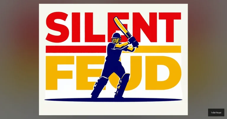 Flat vector art poster of Indian cricket legend Gautam Gambhir in batting stance with bold SILENT FEUD text, illustrating his decade-long rift with selector Sandeep Patil over 2013 team drop.