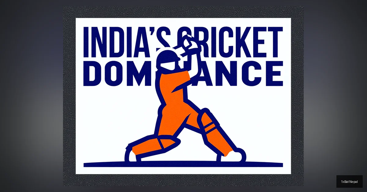 A flat vector art poster of a cricket batsman in action with bold text 'INDIA'S CRICKET DOMINANCE', representing fan celebration and team excellence in minimalist style.