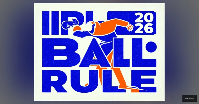 Flat vector art illustration of a cricket bowler in action with bold text 'IPL 2026 BALL RULE' highlighting the key playing condition changes for the tournament season.