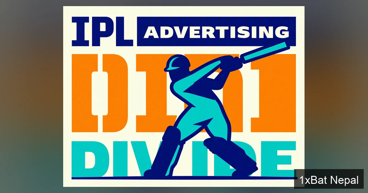 A flat vector art poster of a cricket batter swinging, with bold text 'IPL ADVERTISING DIVIDE', illustrating the commercial concentration in IPL 2026 advertising.
