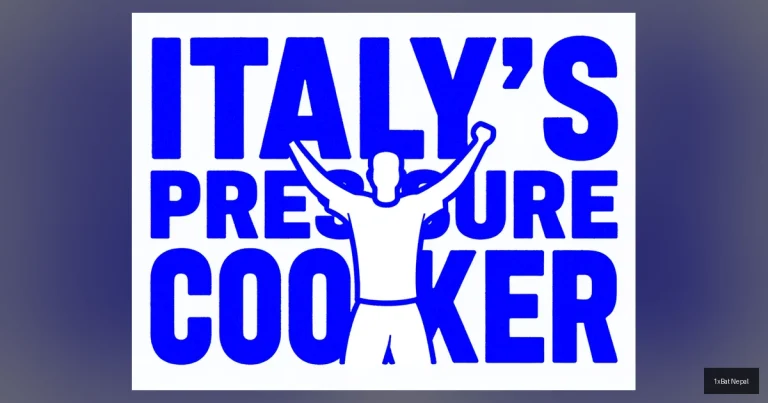 Flat vector art poster of Italian footballer Nicolò Barella celebrating with bold text "ITALY'S PRESSURE COOKER" for 2026 World Cup play-offs preview