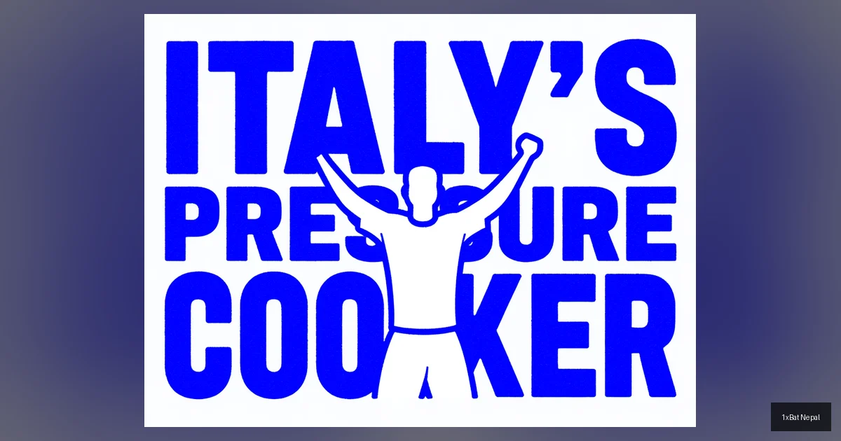 Flat vector art poster of Italian footballer Nicolò Barella celebrating with bold text "ITALY'S PRESSURE COOKER" for 2026 World Cup play-offs preview