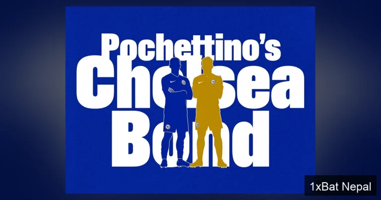 Graphic poster of Chelsea manager Mauricio Pochettino and midfielder Moises Caicedo in flat vector style with bold text 'Pochettino's Chelsea Bond', symbolizing team unity and commitment.