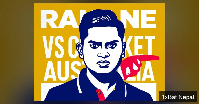 Screen-printed vector art poster of KKR captain Ajinkya Rahane pointing accusingly with bold text 'RAHANE VS CRICKET AUSTRALIA' about Cameron Green IPL bowling controversy