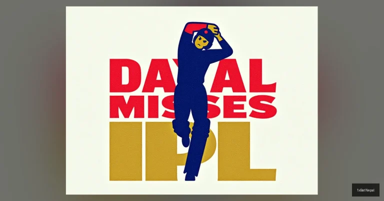 Flat vector art poster of RCB pacer Yash Dayal bowling with bold text 'DAYAL MISSES IPL' announcing his absence from IPL 2026 due to personal reasons.