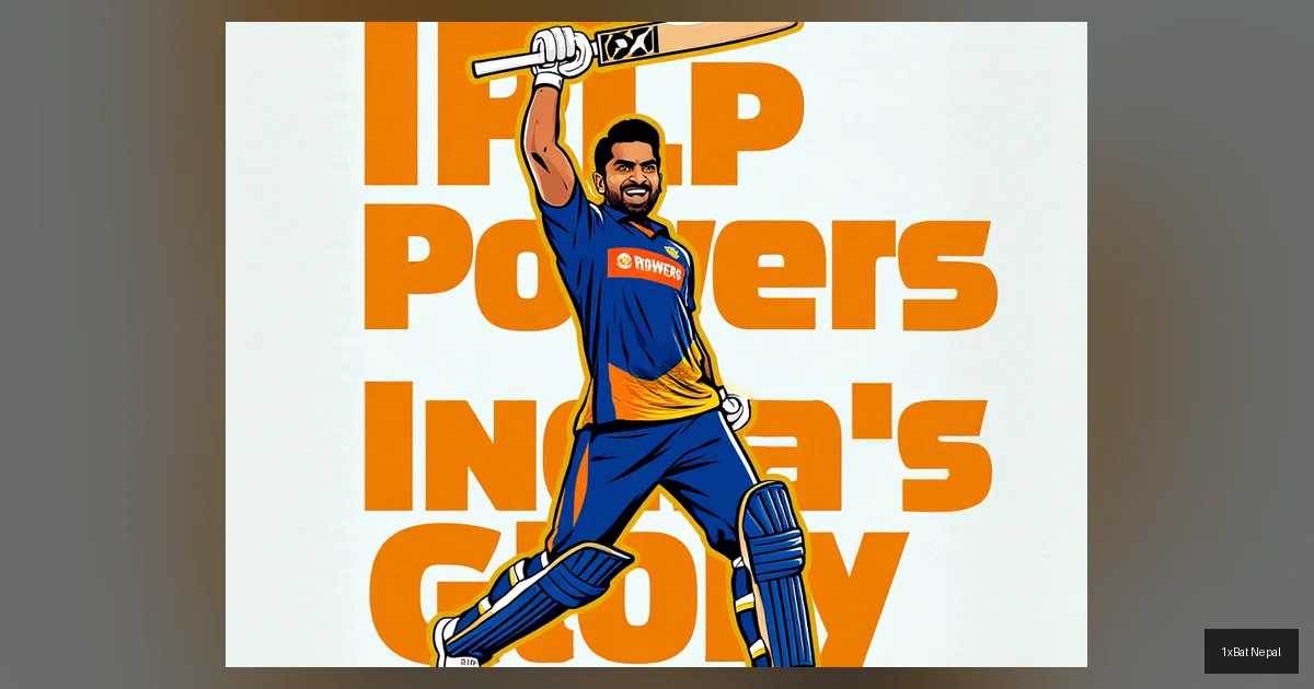 Flat vector art of Virat Kohli hitting a six with bold IPL Powers India's Glory text, illustrating India's T20 World Cup dominance driven by IPL depth in a minimalist screen-print style.