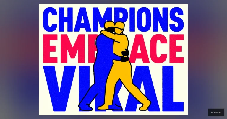 Flat vector art poster of Sanju Samson and KL Rahul embracing at BCCI Naman Awards, with bold CHAMPIONS EMBRACE VIRAL text, celebrating T20 World Cup victory and viral cricket moment.
