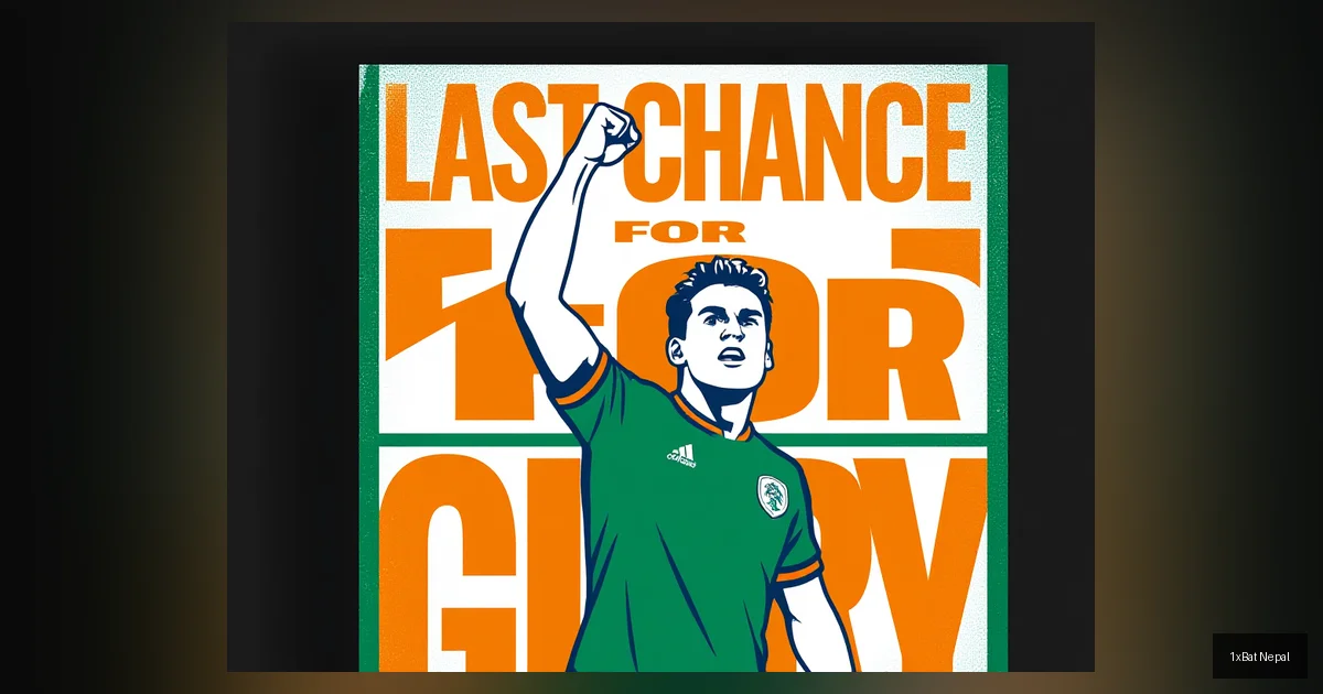 Screen-printed poster of Ireland captain Séamus Coleman celebrating in green kit with bold text 'LAST CHANCE FOR GLORY' for World Cup playoff vs Czechia.