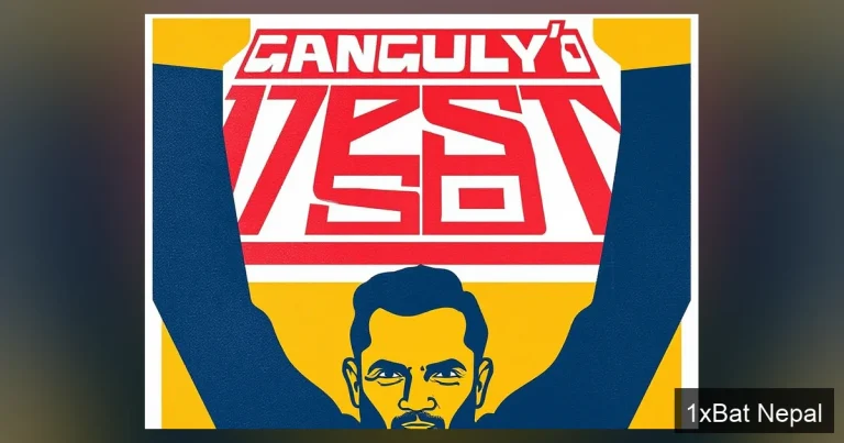 Sourav Ganguly celebration vector art poster with bold GANGULY'S TEST VISION typography - BCCI President and former India cricket captain graphic design