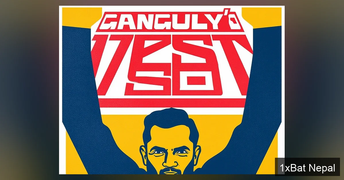 Sourav Ganguly celebration vector art poster with bold GANGULY'S TEST VISION typography - BCCI President and former India cricket captain graphic design