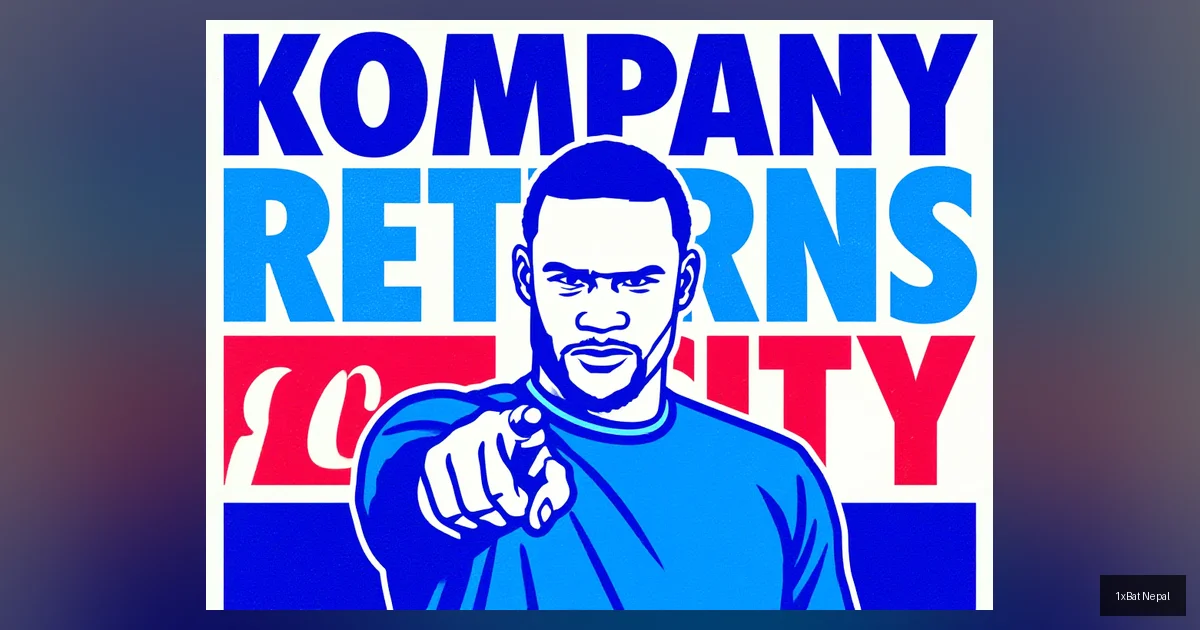 Vincent Kompany Manchester City manager return flat vector art poster with bold typography reading Kompany Returns to City in screen-printed graphic style
