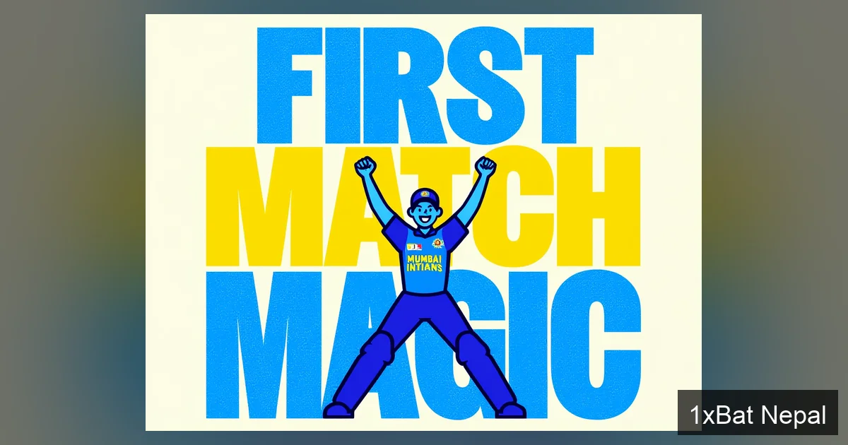 Flat vector art poster of a young Mumbai Indians fan cheering, with bold 'FIRST MATCH MAGIC' text, celebrating Cadbury's Khaas Seat initiative for first-time IPL experiences.