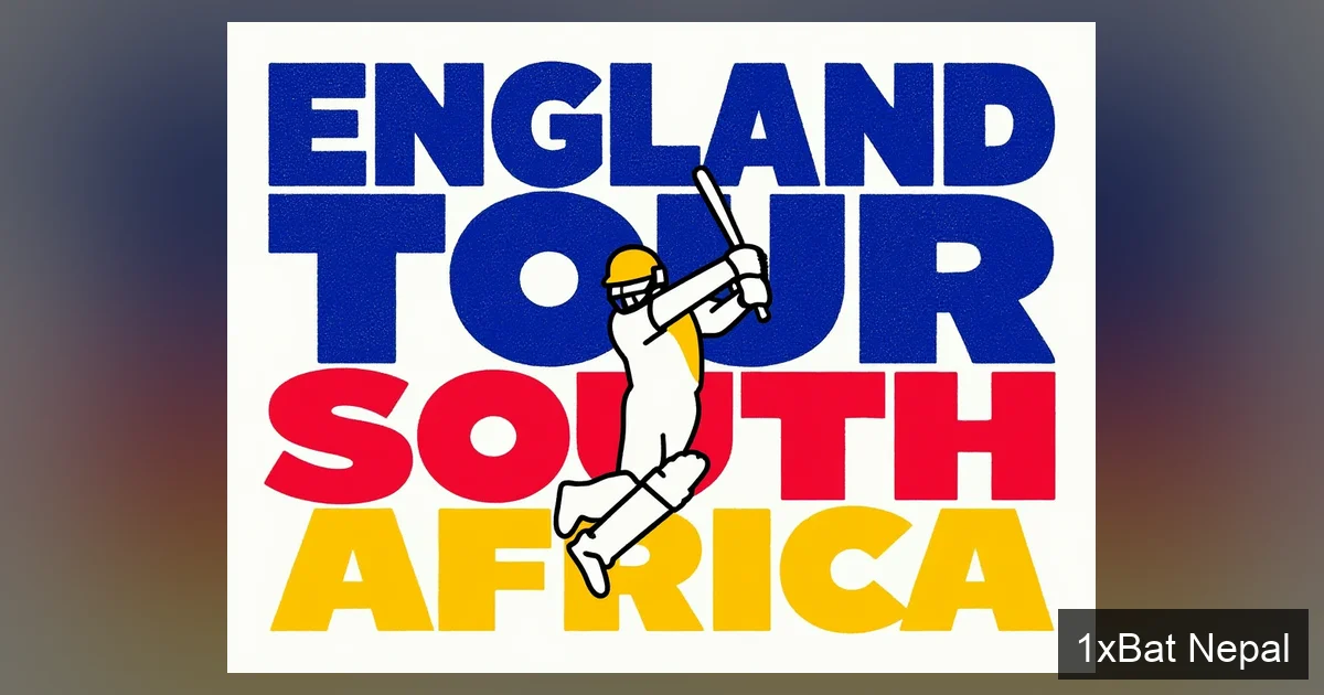 Flat vector art poster of a cricket batsman in action with bold text 'ENGLAND TOUR SOUTH AFRICA' - minimalist design for 2026/27 cricket series promotion.