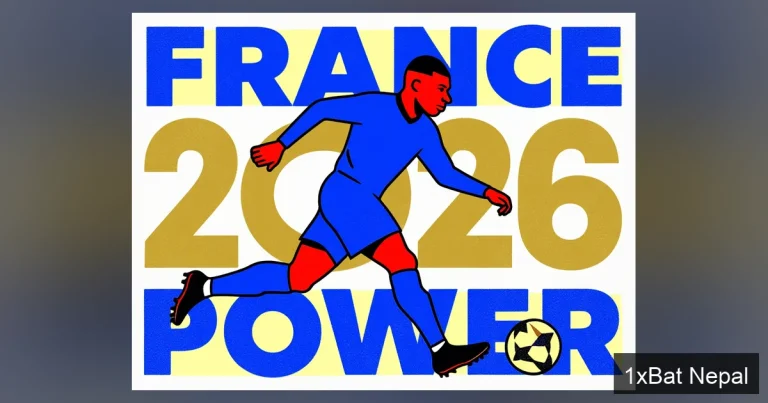 Kylian Mbappe sprinting in a flat vector art style for a France 2026 World Cup power rankings poster, with bold FRANCE 2026 POWER text in blocky typography, using navy blue, crimson red, and gold colors in a minimalist screen-print design.