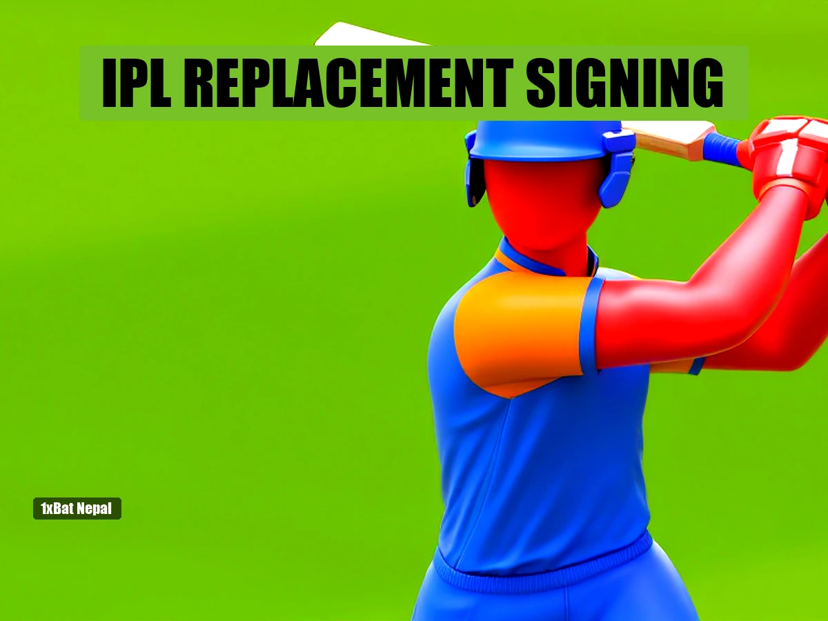 Faceless red-skinned cricket batter in Gujarat Titans blue and orange kit swinging bat in dynamic IPL action, vibrant stadium background