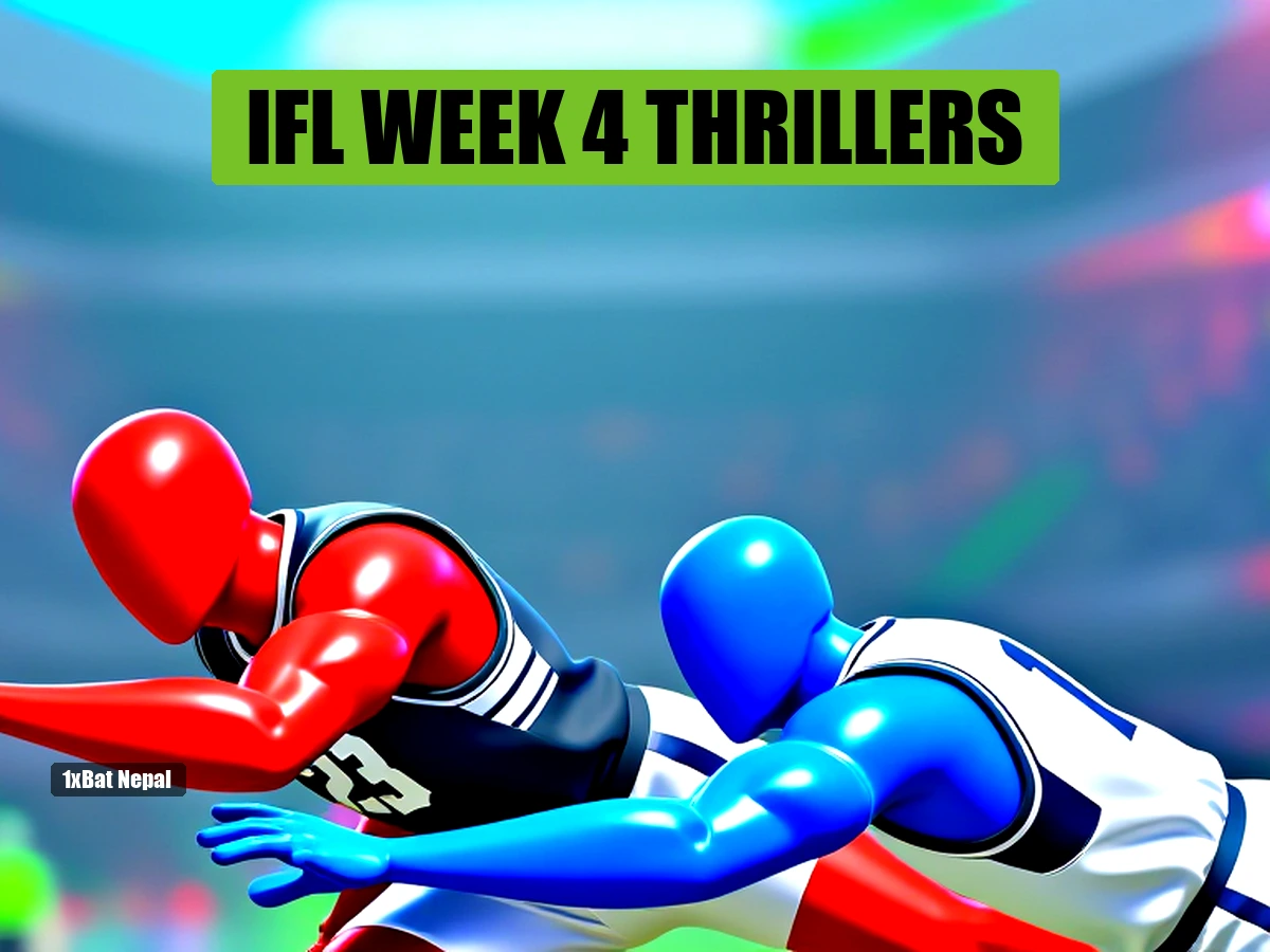 IFL 2026 action shot of a faceless red-skinned quarterback throwing a football while a faceless blue-skinned defender dives for the interception in a vibrant stadium.