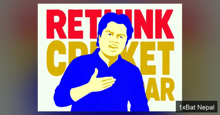 Flat vector illustration of IPL Chairman Arun Dhumal with bold RETHINK CRICKET CALENDAR text - minimalist screenprint style graphic about international cricket scheduling reform