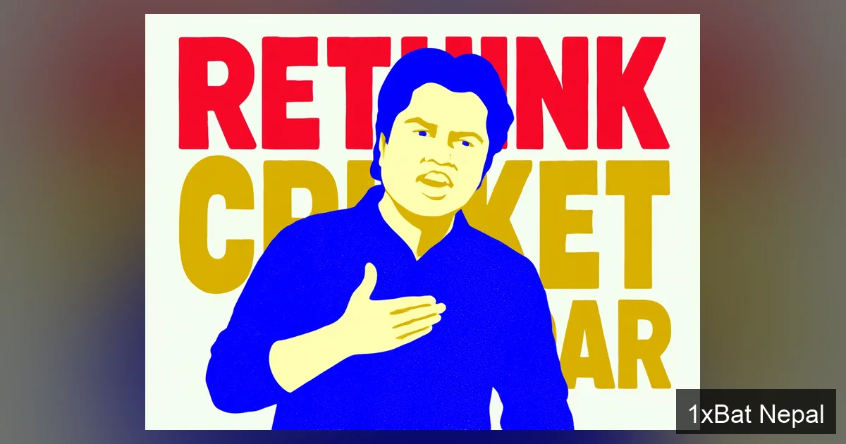 Flat vector illustration of IPL Chairman Arun Dhumal with bold RETHINK CRICKET CALENDAR text - minimalist screenprint style graphic about international cricket scheduling reform