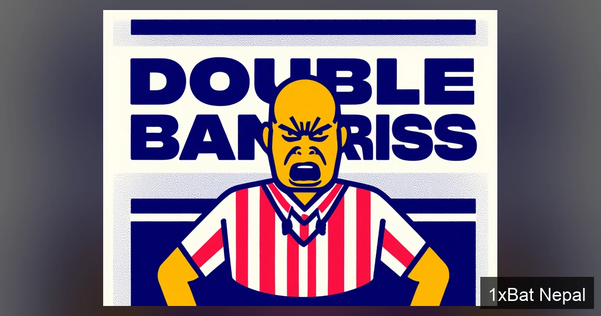 Flat vector art poster of Ivan Toney in a heated argument with a referee, with bold text 'TONEY DOUBLE BAN CRISIS' behind him, illustrating his FA betting ban and Saudi referee controversy in a minimalist screen-print style.