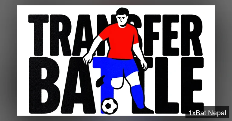 Flat vector art poster of a French footballer in mid-dribble with TRANSFER BATTLE typography, representing Liverpool vs Chelsea battle for 19-year-old star