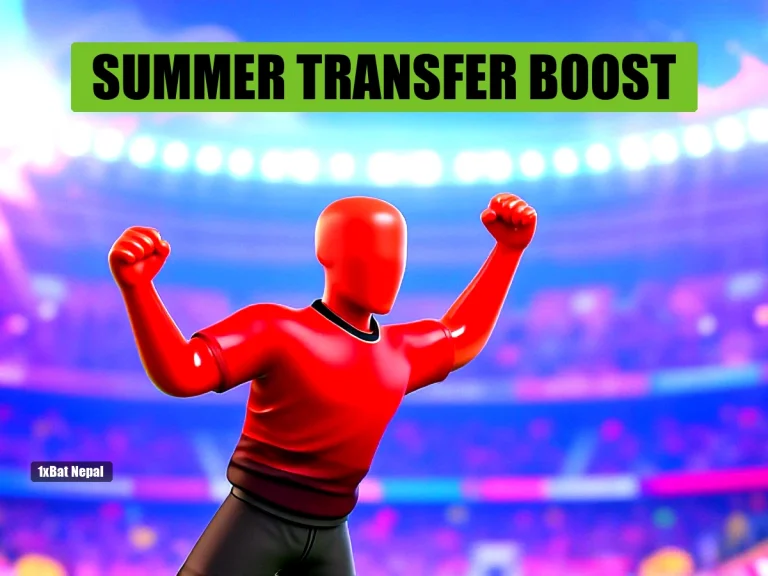 Faceless red-skinned Manchester United player celebrating in Old Trafford stadium with vibrant crowd background - summer transfer news visual