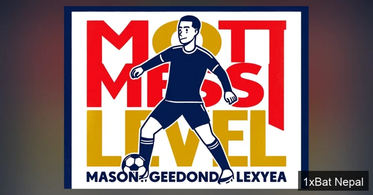 Flat vector art poster of Mason Greenwood dribbling with bold text 'NOT MESSI LEVEL' behind him, in a screen-printed style with navy, red, and yellow colors.