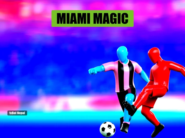 Faceless red-skinned Inter Miami player in pink and black striped jersey kicking a soccer ball, with faceless blue-skinned Atlanta United opponent in red and black striped jersey in background, vibrant stadium setting.
