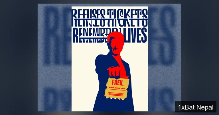 Screen-printed poster of a politician refusing a cricket ticket, honoring 11 lives lost in 2025 stadium stampede, with bold text 'REFUSES TICKETS REMEMBERS LIVES' in flat vector art style.