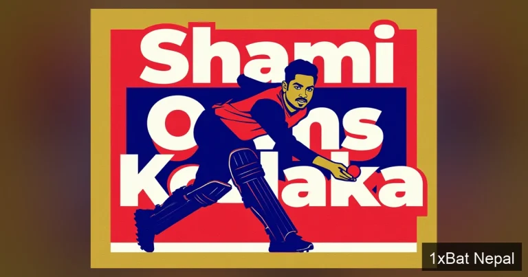 Mohammed Shami bowling in a flat vector art style with bold text 'Shami Owns Kolkata' behind him, showcasing his dominance against Kolkata Knight Riders in IPL cricket.
