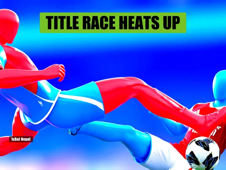 Faceless red-skinned Manchester City player in sky blue kit kicking a football while faceless blue-skinned Arsenal player in red kit slides in for a tackle in a vibrant stadium during the 2025-26 Premier League title race.