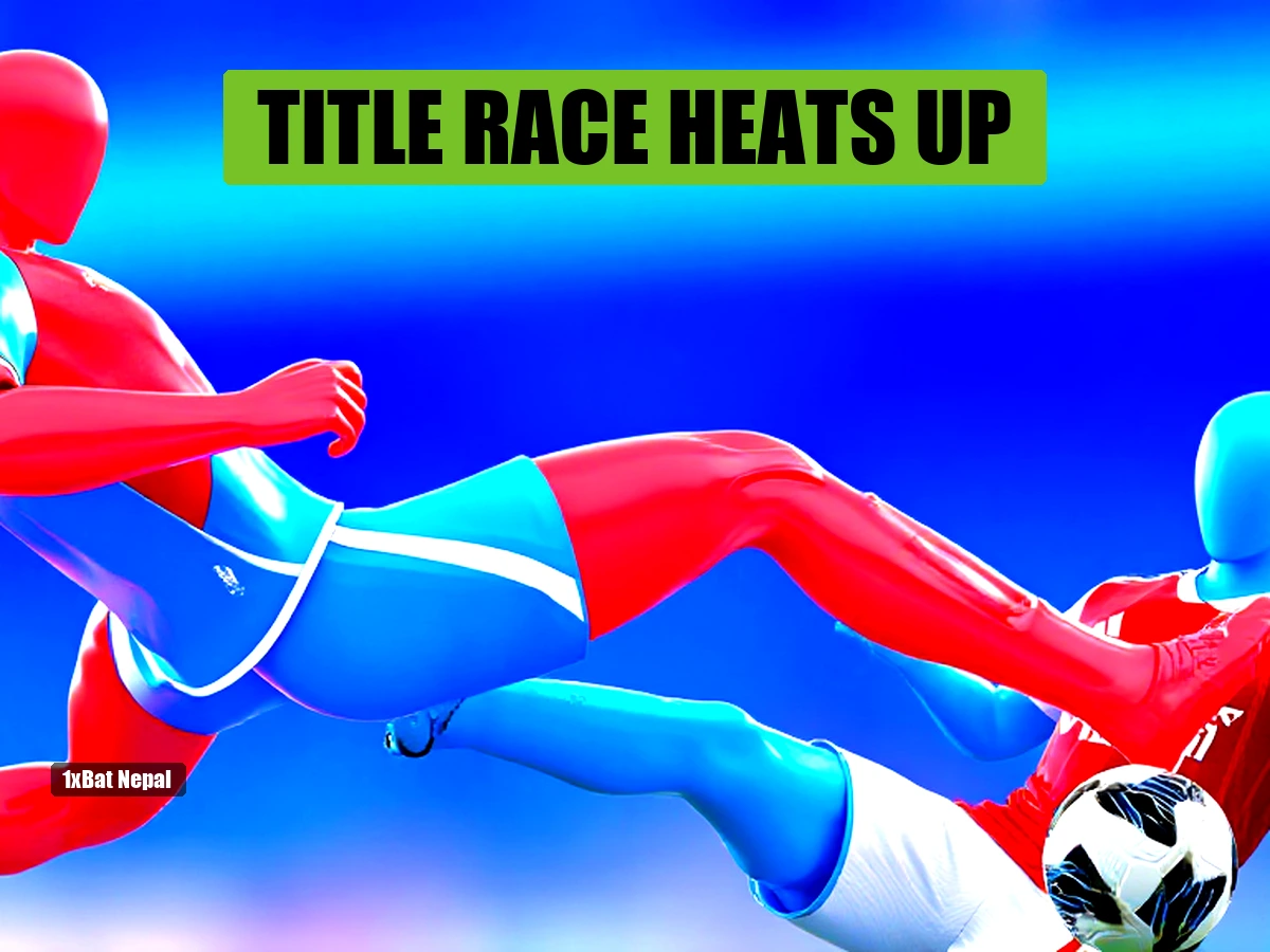 Faceless red-skinned Manchester City player in sky blue kit kicking a football while faceless blue-skinned Arsenal player in red kit slides in for a tackle in a vibrant stadium during the 2025-26 Premier League title race.