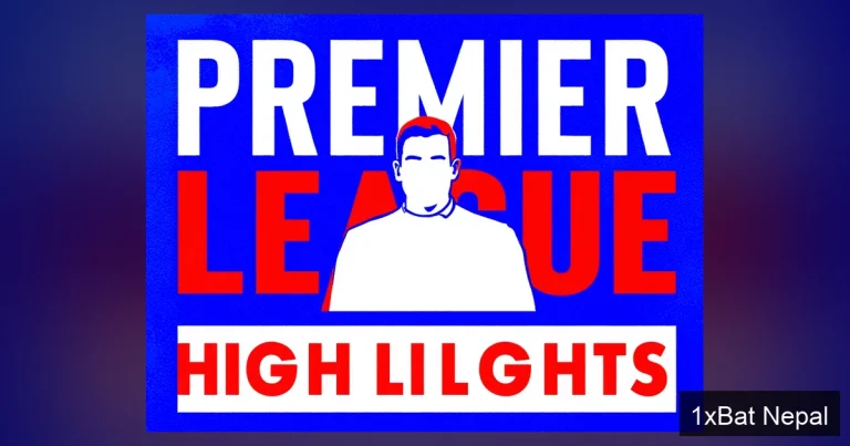 A flat vector art poster of Gary Lineker presenting Premier League highlights, with bold text 'PREMIER LEAGUE HIGHLIGHTS' in blocky typography, using navy blue, crimson red, and white colors in a screen-printed graphic style.