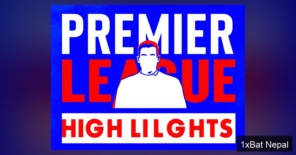 A flat vector art poster of Gary Lineker presenting Premier League highlights, with bold text 'PREMIER LEAGUE HIGHLIGHTS' in blocky typography, using navy blue, crimson red, and white colors in a screen-printed graphic style.