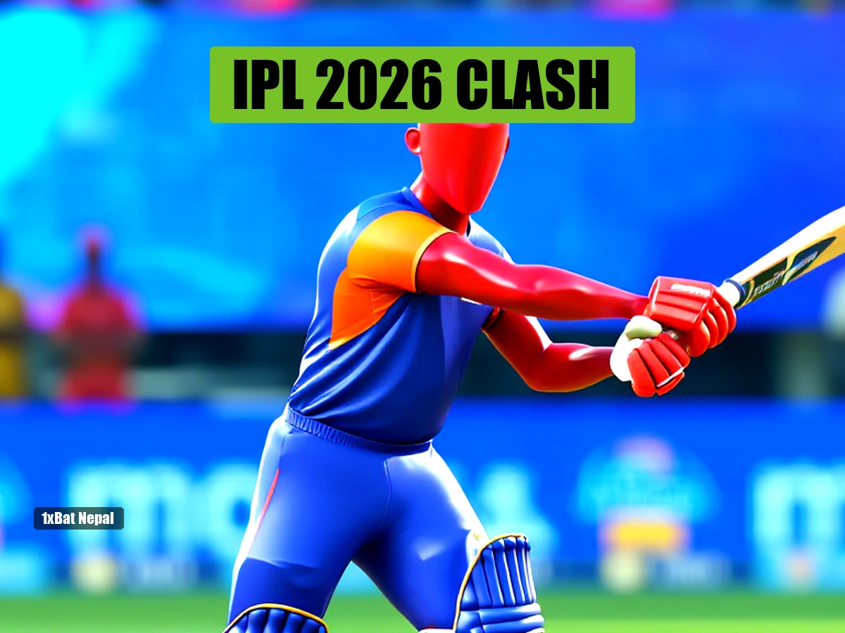 Faceless red-skinned cricketer in RCB jersey batting at Chinnaswamy Stadium for IPL 2026 match preview