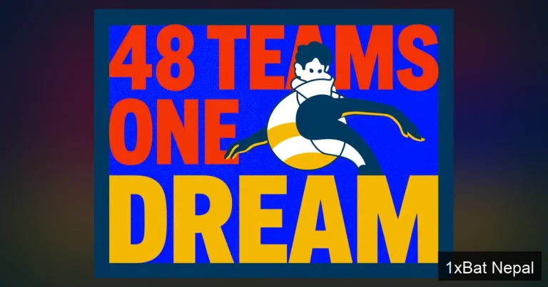 Screen-printed poster of a football player performing a bicycle kick with bold 48 TEAMS ONE DREAM text, representing the historic 48-team expansion of the 2026 FIFA World Cup in USA, Canada, and Mexico.