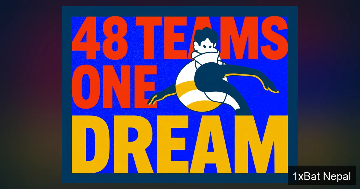 Screen-printed poster of a football player performing a bicycle kick with bold 48 TEAMS ONE DREAM text, representing the historic 48-team expansion of the 2026 FIFA World Cup in USA, Canada, and Mexico.