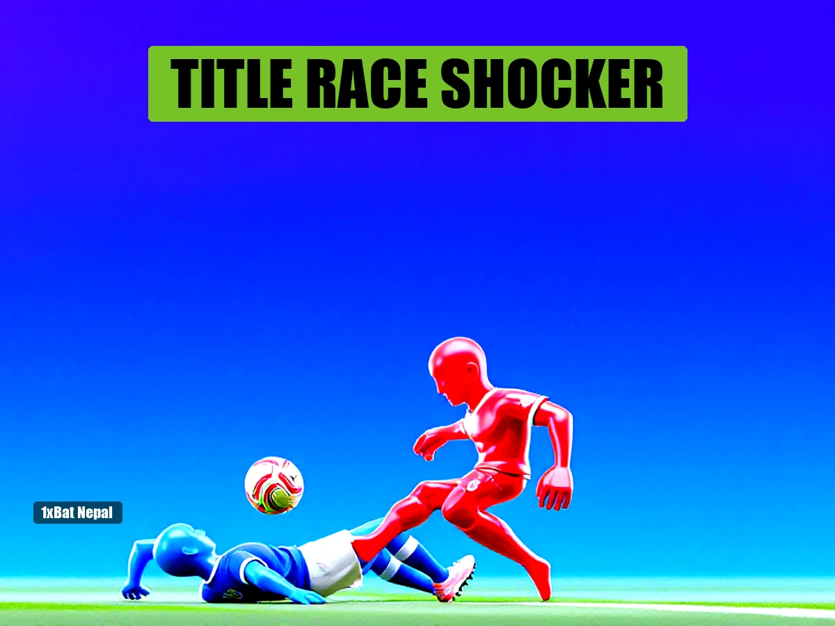 Faceless red-skinned Manchester City player in sky blue kit kicking a football while a faceless blue-skinned Everton player in blue kit dives to block, vibrant stadium background