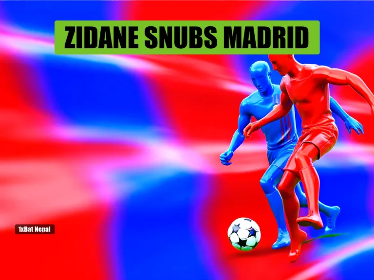 Faceless red-skinned Real Madrid player dribbling past faceless blue-skinned Barcelona player in El Clasico match at Camp Nou stadium