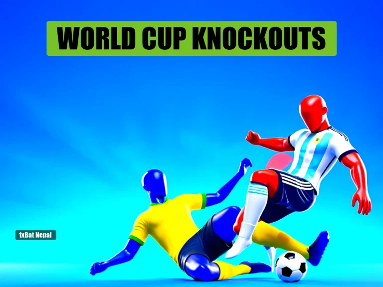 Faceless red-skinned soccer player in Argentina away kit kicking ball while blue-skinned Brazil defender slides in tackle, vibrant stadium background, 2026 World Cup knockout stage thumbnail