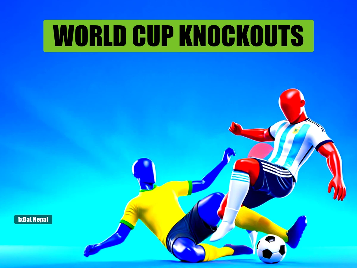 Faceless red-skinned soccer player in Argentina away kit kicking ball while blue-skinned Brazil defender slides in tackle, vibrant stadium background, 2026 World Cup knockout stage thumbnail