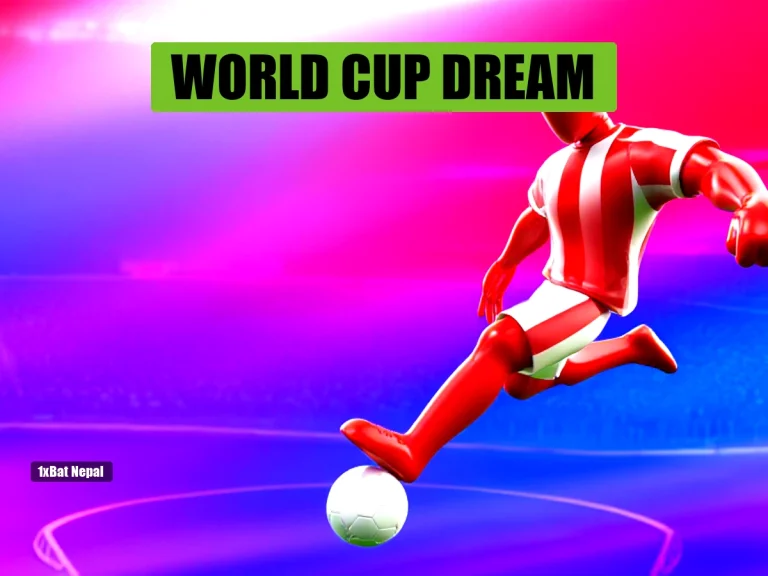 Faceless red-skinned footballer in Nepal jersey kicking a ball on a vibrant stadium background